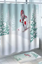 Funny Friendly Snowman Skiing Shower Curtain