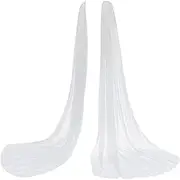 [Chuarry] Wedding Bridal Cape Detachable Sleeve Pearl Tulle Shawl Shoulder Capelet Veil Cloak Rhinestone Pin for Formal Dress, White