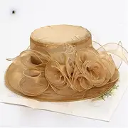 [JKHJFZSA] Women Elegant Flower Wide Brim Hat Church Wedding Organza Hat