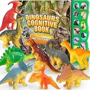 Dinosaur Toys for 3-5 Year Old Boys, 12pcs Realistic Looking Dinosaurs, Kids' Play Dinosaur Figures with Interactive Dinosaur Sound Book, Toddlers Gifts for Age 3 4 5 6 7 8 Years Old Boy Girl Birthday