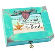 Sand Teal Distressed Wood Locket Jewelry Music Box Plays Wonderful World