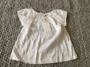 PUMPKIN PATCH Top White With Canary Yellow Print 100% Cotton BNWT size 4