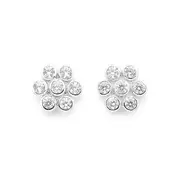 Silver Cubic Zirconia Flower Studs in Clear