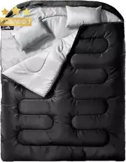 Double Sleeping Bag Adults Pillow XL Queen Two Person All Season Cold Weather