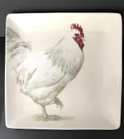 NWT Creative Co-op White Leghorn Rooster Square 11” Plate Platter Chad Barrett