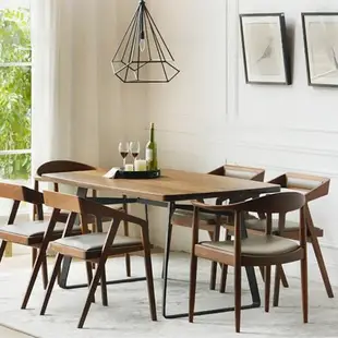 北歐風實木餐桌美式鐵藝實木餐桌小戶型現代餐桌椅組合客廳飯桌