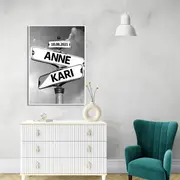 [Namly Design] Poster - Crossroad signs / Personalised with Name and Date / Love