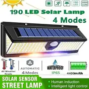 Solar Outdoor Wall Lights 190 LEDs Motion Sensor Light Waterproof 4 Modes for Garden Stair Fence Door Deck Courtyard Driveway 3-in-1 Red Blue White LEDs