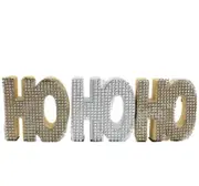 Christmas Jeweled Block Words Ho Ho Ho Glitter Stones Gold Silver Xmas Decor