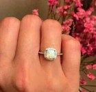 3Ct Cushion Cut Natural Fire Opal Halo Engagement Ring 14K White Gold Plated