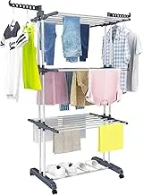 LiveLife 3 Tier Foldable Clothes Airer, Collapsible Rack Stainless Steel Laundry Garment Dryer Hanger Stand Rail with Two Side Wings Black, DrayerRack-21
