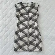 Reiss Womens Dress Size 4 Antibes Multi Checkered Black Cream Geometric Wave