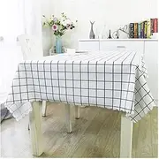 EHOMERY Table Cloth Rectangular 8 Seater Dining Table Cover Cloth Plaid Retro Table Cloth Wipeable Table Cover Birthday Party PVC White Table Decoration 135X180Cm