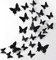 48PCS 3D Black Butterfly Wall Decor Removable Mural Stickers Wall Stickers Decal for Home and Room Decoration
