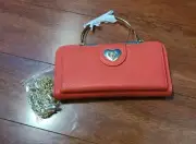 New Orange Wallet Purse with gold tone chain for strap