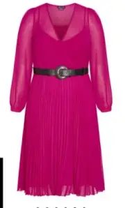 City Chic Medium Pleat Dress Hot Pink Plus Size 18