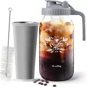 Cold Brew Coffee Maker, 64Oz Cold Brew Mason Jar Pitcher with Lid, Iced Coffee M