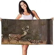 HTTUP Deer Hunting Print Quick Dry Beach Towel Lightweight Oversized for Adults for Travel and Pool Towels