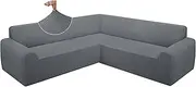 ALIECOM Extra Soft Corner Sectional Sofa Covers L Shaped Couch Cover Sectional Slipcovers with Non Slip Foams Jacquard Stretch U Shape Furniture Protector for Pets Dogs (Iron Grey, Large)