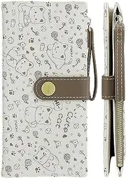 [Farcauo] Brown Cat Pattern Wallet for Women and Ladies Long Leather Coin Purse with Cute Kawaii Design Minimalist Credit Card Holder and ID Window Travel Cash Wallet for Ladies