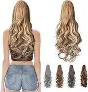 Wig Hairpiece Ponytail Claw Clip Extensions Ponytails Synthetic Hair Pieces Tinsel Long Curly Natural Looking Wavy for Women girls (Ash Blonde)
