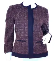 TAHARI COLLECTION Ophelia JACKET Snap Front BROWN Cream ( 4 )