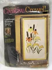 CATTAILS BLACKEYED SUSANS Columbia Minerva Creative Crewel Kit Wilson #7336 Vint