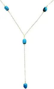 [STELLA HANDMADE JEWELRY] Handmade 14-kt Gold-Filled Brass Y Necklace with Tumbled Gemstone, 20"