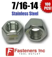 (Qty 100) 7/16-14 Stainless Steel Finished Hex Nuts 304 / 18-8 7/16"-14
