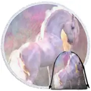 Horses Art Glow White Horse Round Beach Towel