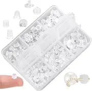 [Hemore] 1 Box Earring Backs, 6 Styles Plastic Earring Backs Replacements for Studs Hypoallergenic Soft Clear Stoppers Kits for Fish Hook Hoops, Silicone