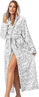 [RONGTAI] Womens Robes Plush Fleece Hooded Bathrobe Thick Nightgown with Pockets Fluffy Sleepwear