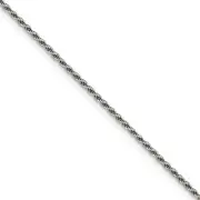 1.5mm Rhodium Plated Sterling Silver Solid D/C Rope Chain Anklet