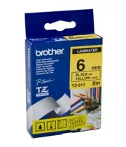 Brother TZe-611 / 6mm Black Text On Yellow Laminated Labelling Tape - 8 Metres