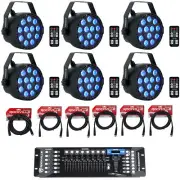 (6) Rockville RockPAR TRI LED RGB Black Wash Par DJ Lights+Cables+DMX Controller