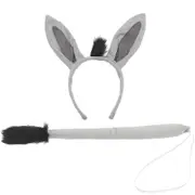 1 Set Donkey Costumes Props Cosplay Animal Accessories Animals Ear Headband and Tail Decor Grey 25.00X24.00X1.90CM