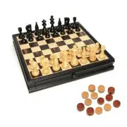 WE Games Russian Style Wooden Chess & Checkers Set - Black Stained, 15 in.