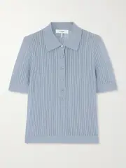 [Chloé] Chloé - Ribbed Open-knit Wool Polo Shirt - Light blue - medium medium Blue