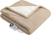 STONECREST Electric Blanket Heated Throw, Reversible Back Sherpa Heating Blanket with 5 Setting Controller, 4 Hour Auto-Off, Overheating Protection, Machine Washable(Beige, 127x152CM)