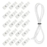 20 Pcs Double Hole Cord Locks with Elastic Cord, White