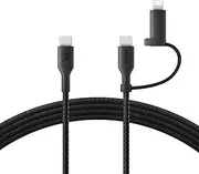 Belkin 2-in-1 Charging Cable with USB-C & Lightning Connector - Braided Fast-Charging Cable, USB-C to USB-C & Lightning Charger Cord, Multi-Charging Combo for Apple iPhone, iPad, Samsung, More - Black