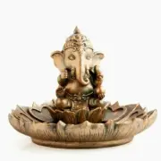 Gold Ganesha Elephant God Lotus Incense Stick Burner Holder Yoga Meditation