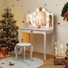 2-in-1 Kids Vanity Dressing Table & Chair Set with 3-color Adjust Lighted Mirror
