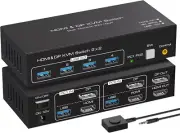 8K HDMI+Displayport Dual Monitor KVM Switch 2 Monitors 2 Computers USB 3.0 KVM S