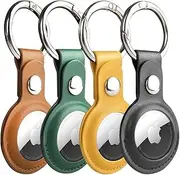 Airtag Holder, LYSYOL 4 Pack AirTag Keychain, PU Leather Airtag Case, Air Tagsmate for Luggage, Comes with Ring Metal Snap Keyring for Pet Tracking, Bags, Kids, Keys, Luggage(4 Colors)