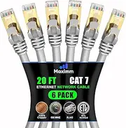 Cat 7 Ethernet Cable 20 ft - (6 Pack) High-Speed Cat7 Internet & Network LAN Patch Cables, RJ45 Connectors - Perfect for Gaming, Streaming, and More (Gray)
