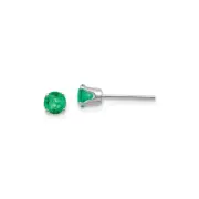 Finest Gold 4 mm 14K White Gold Emerald Stud Earrings, Pair