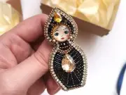 Unique brooch russian style, Nesting dolls beaded jewelry, matryoshka brooch