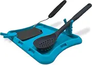 Blue Bosti Nottadrip Silicone Spoon Rest for Stove Top - Kitchen Spoon Rest for Countertop, Ladle Holder, All in 1 Serving Station, Elevate Handles, Drip to Tray, Mess Free - 3PC Set No Trivet - Blue