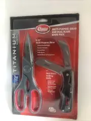 Clauss Titanium 8.25" Shear Cutting Scissors +7" Dual Blade Folding Pocket Knife